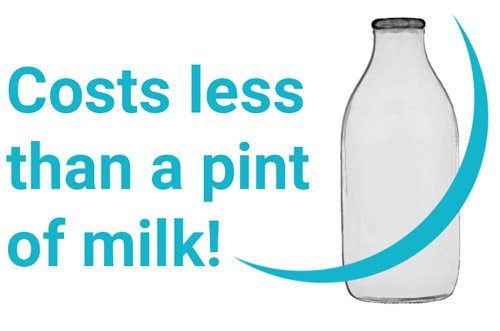 Costs less than a pint of milk